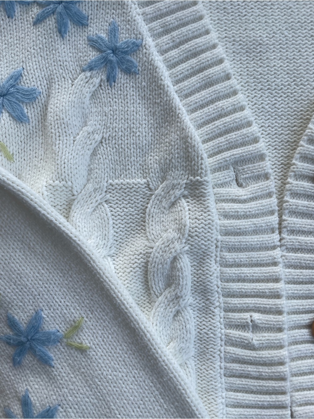 Glamorous Cream Cropped Cardigan with Blue Floral Embroidery - Picture 2 of 5